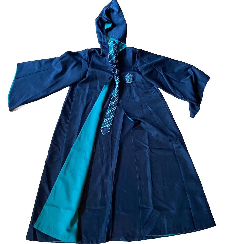 Blue Hooded Wizard Robe with Teal Lining and Tie - Men